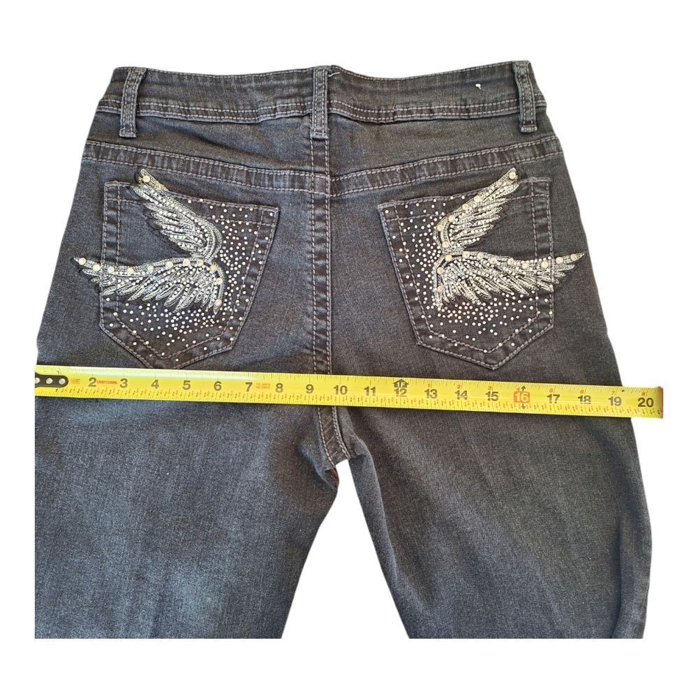 Rebel & Soul Embellished Skinny Jean Glitzy Wings Black Stretch Denim women's 10 - Picture 15 of 16